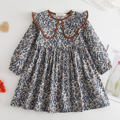 Blossom Belle – Long Sleeve Floral Princess Dress with Doll Collar for Girls