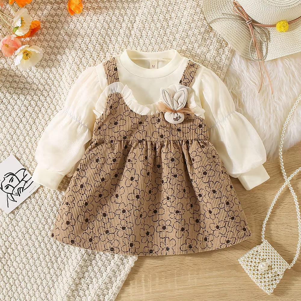 BlushBunny – Autumn Lace Floral Dress with Lantern Sleeves & Faux Halter Detail